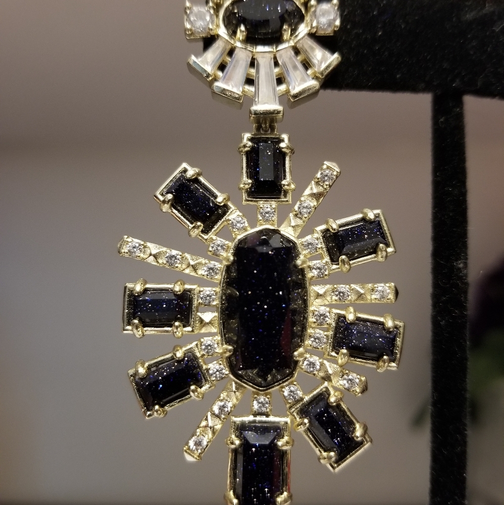 Kendra Scott Statement Earrings Blue Sandstone - Picture 2 of 8